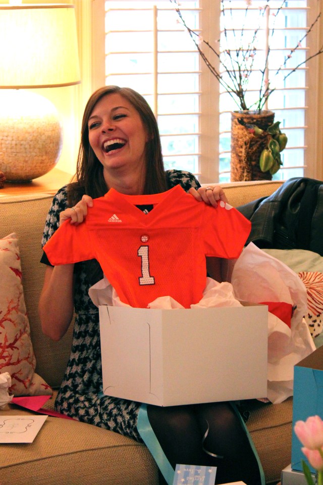 Baby Harper getting his first Clemson gear from Nanny & Papa Fincher