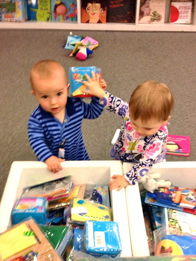 Colt & Mailey - play date at the mall library!