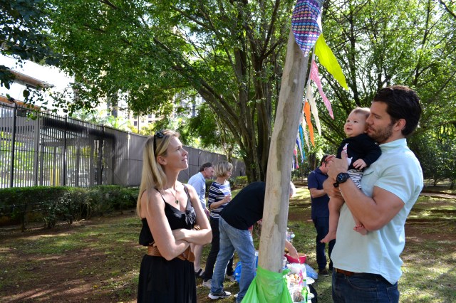 Cambpell checking out Paige's home-made bunting.