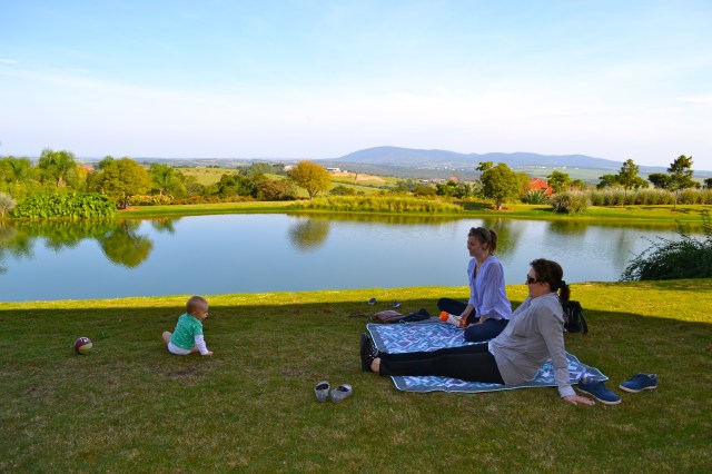 Playing in the grass.