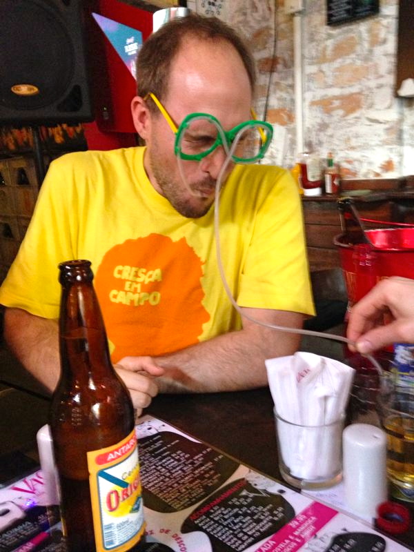 Trent making sure that he has his hands free to cheer!