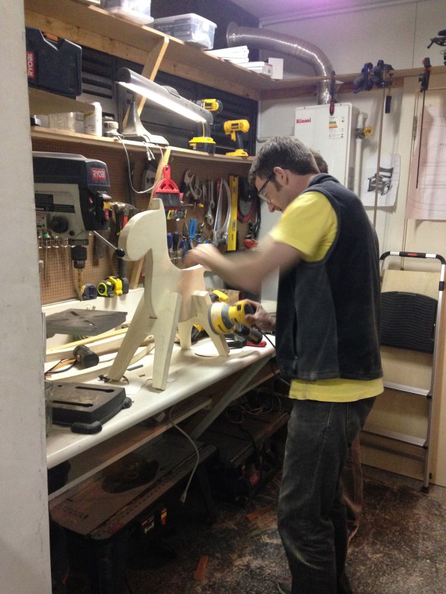 Michael with Trent in the Hudsons' "shop" busy working on Colt's "Rocking Colt!"