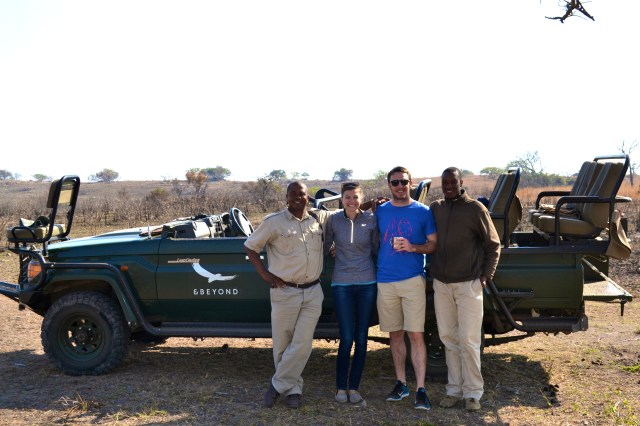 Heading out with our ranger, Dumi, and our tracker, Tulani!