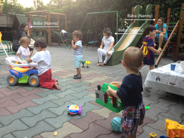 Busy time downstairs as Colt and I hang with tons of kids and their babas.