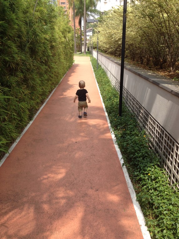 Running on the track.