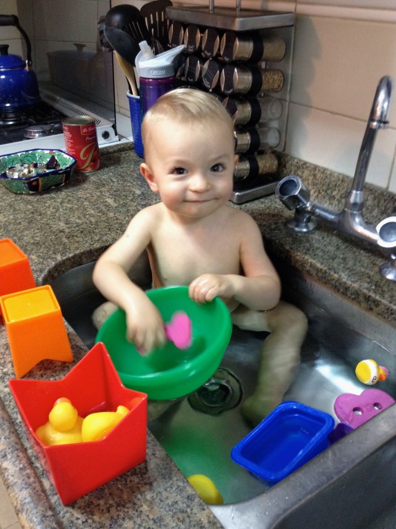 Loves "baaaa!" bath time.
