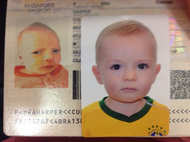 Oh the difference a year can make. Updating his Brazilian passport.