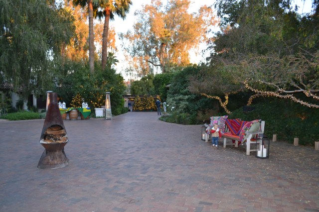 View going the other way towards the house with the fun bench and Brazilian decorated welcome bar!