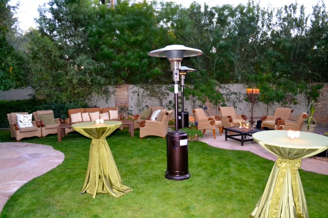 Seating area out in the backyard.