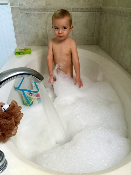 Big bubble bath. Much more fun than the kitchen-sink baths we do at home.
