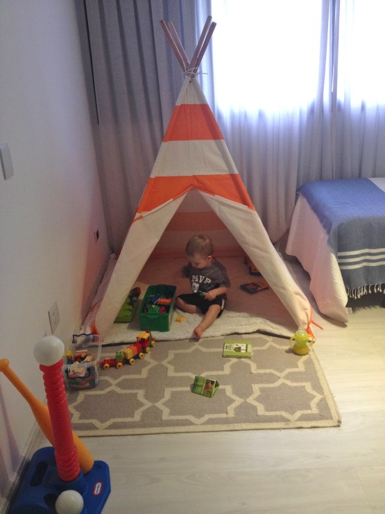 Colt's teepee set up in the guest room / his play room. 