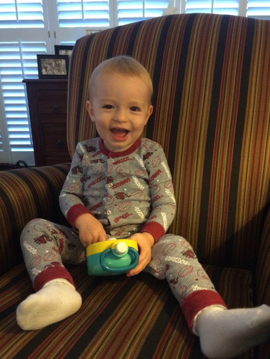 Playing with one of our old toys.