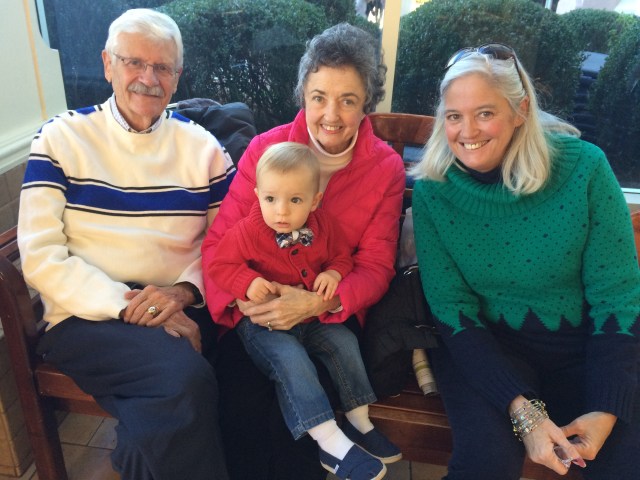 At the mall with Papa, Nannie, and Aunt Sheryl.