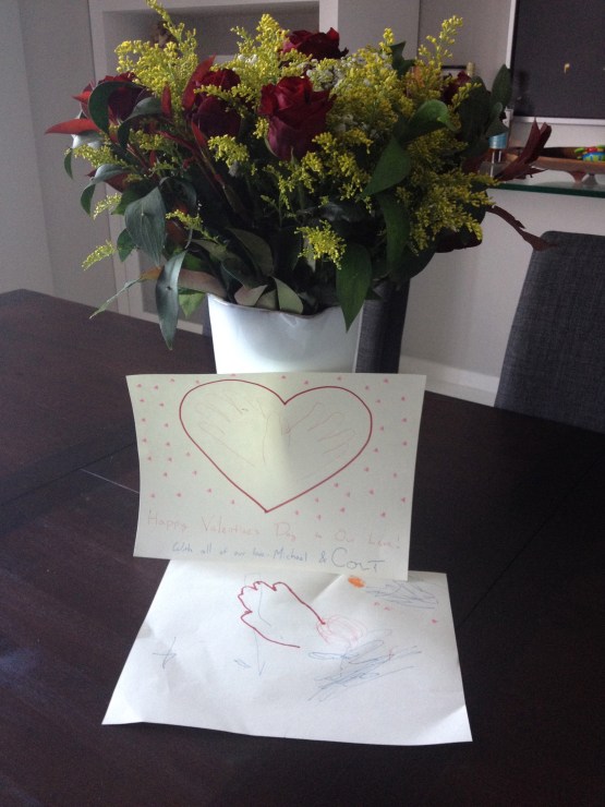 Valentines Day: Flowers and signs from my boys.