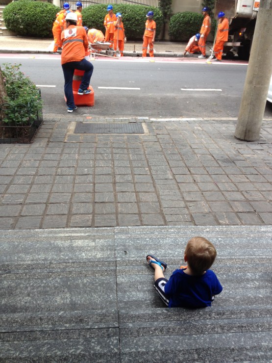 Absolutely fascinated by the construction work across the street. I couldn't pull him away!