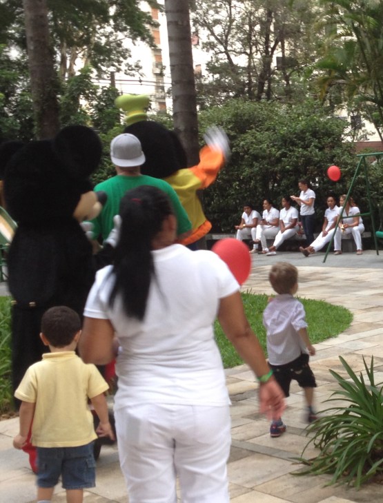 Every single adult in this photo is being paid to be there. 2 characters, 1 party leader and 7 nannies!