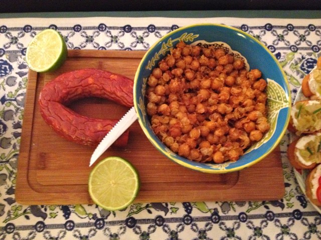 Sausage & roasted chickpeas. 