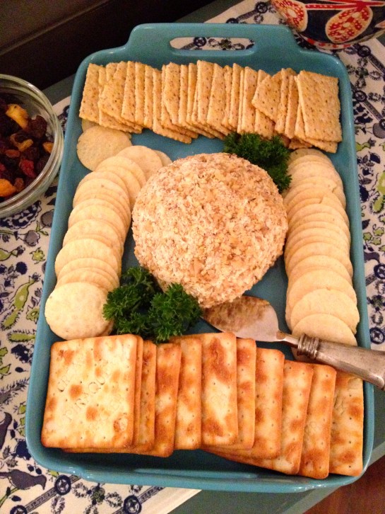 Cheese ball and crackers.