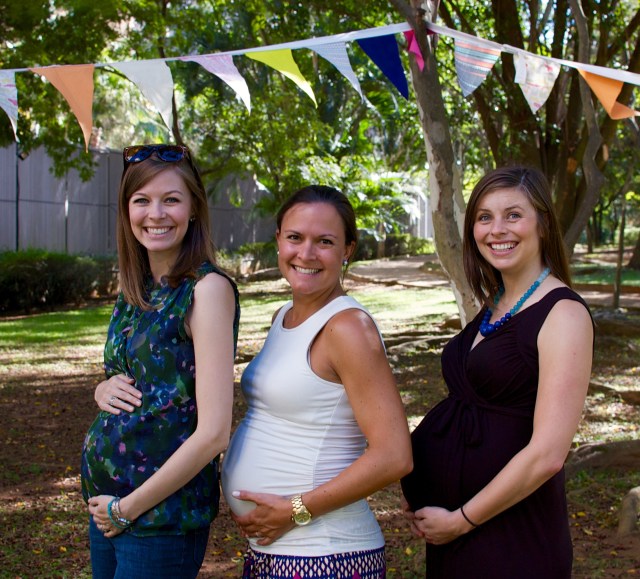 At Mailey's birthday: Me (due Aug 22), Michelle (due Aug 18) and Paige (due June 26 - HAD sweet baby June 22!)