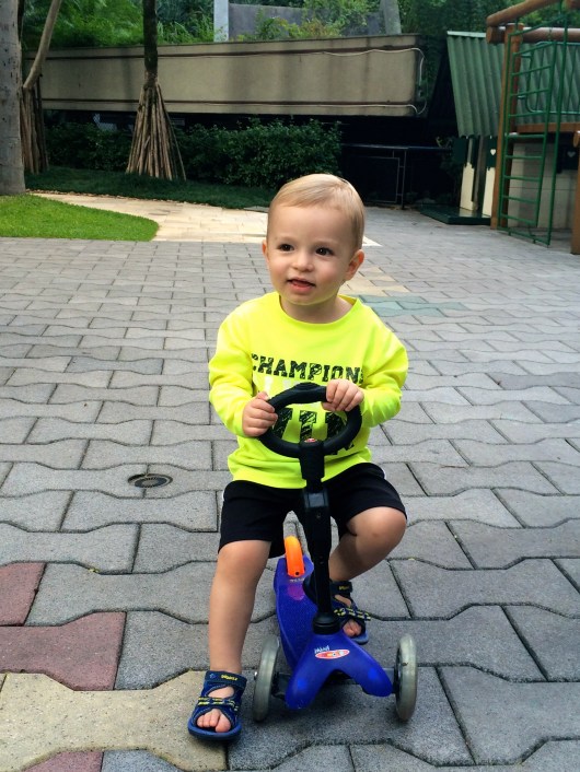 Scooting around the complex.