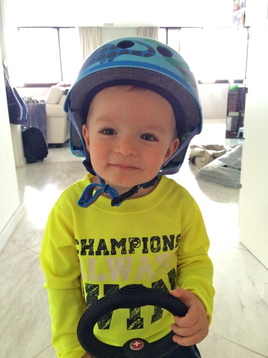 Trying out the new helmet!