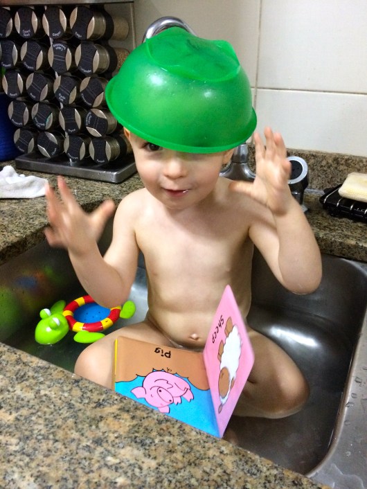 Being silly in the bath.