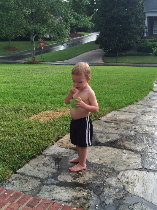 Eating Cheerios in the rain!
