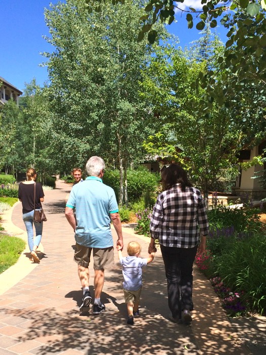 Walking around with Nana and Papa.