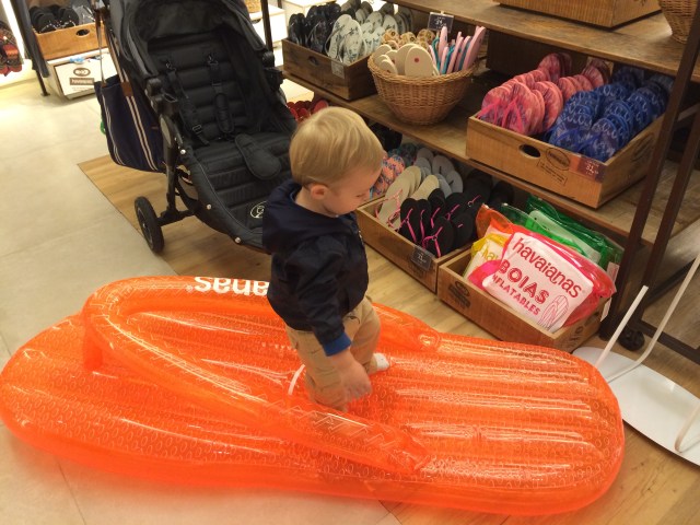 Staying occupied at the Havianas store.