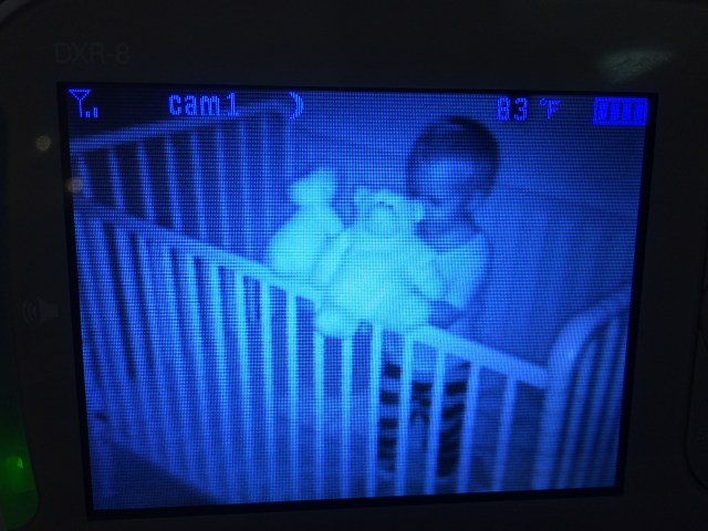 Up playing in the crib.