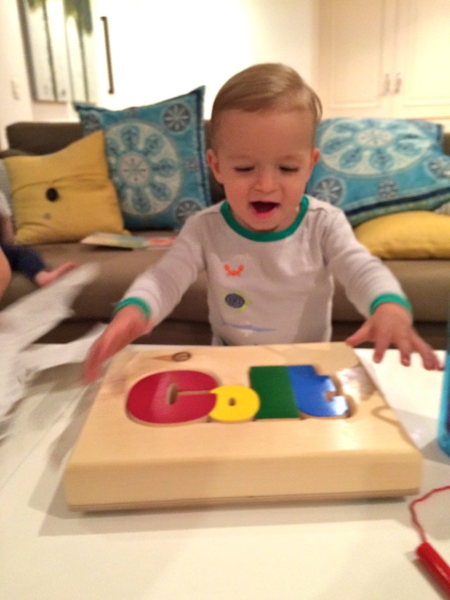 Sweet birthday gift from Jack - a puzzle-name stool!