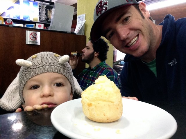 Out with Dad to the paderia for some pão de queijo!