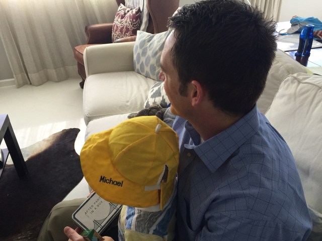Colt wearing one of his dad's old hats that Nana & Papa brought down.