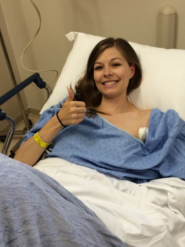 Coming out of surgery. Exhausted from nights of no sleep and lots of pain.