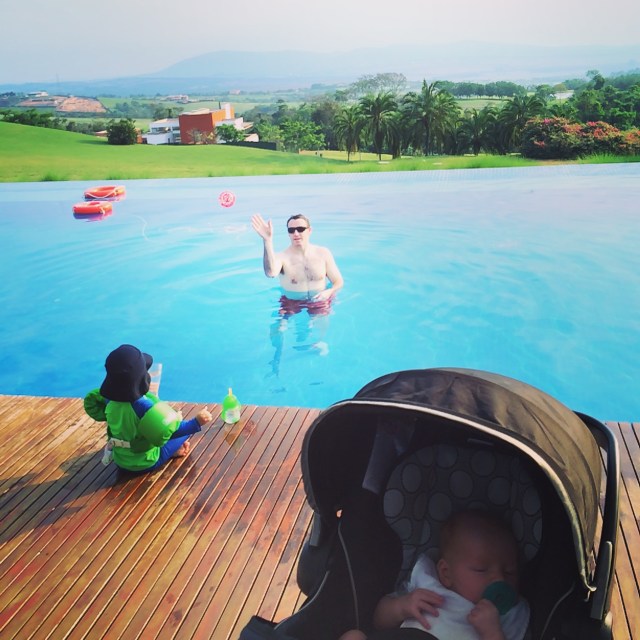 Hitting the pool upon arrival. 